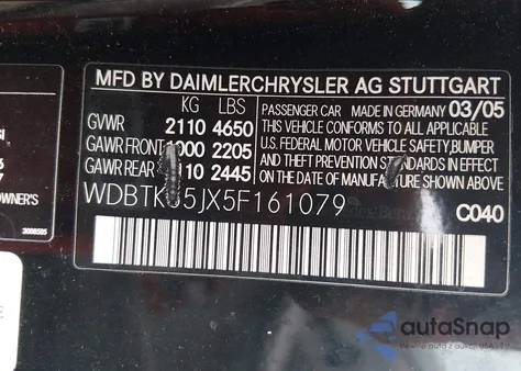 2005 Mercedes-Benz Clk 320 из США, поврежденный, VIN WDBTK65JX5F161079